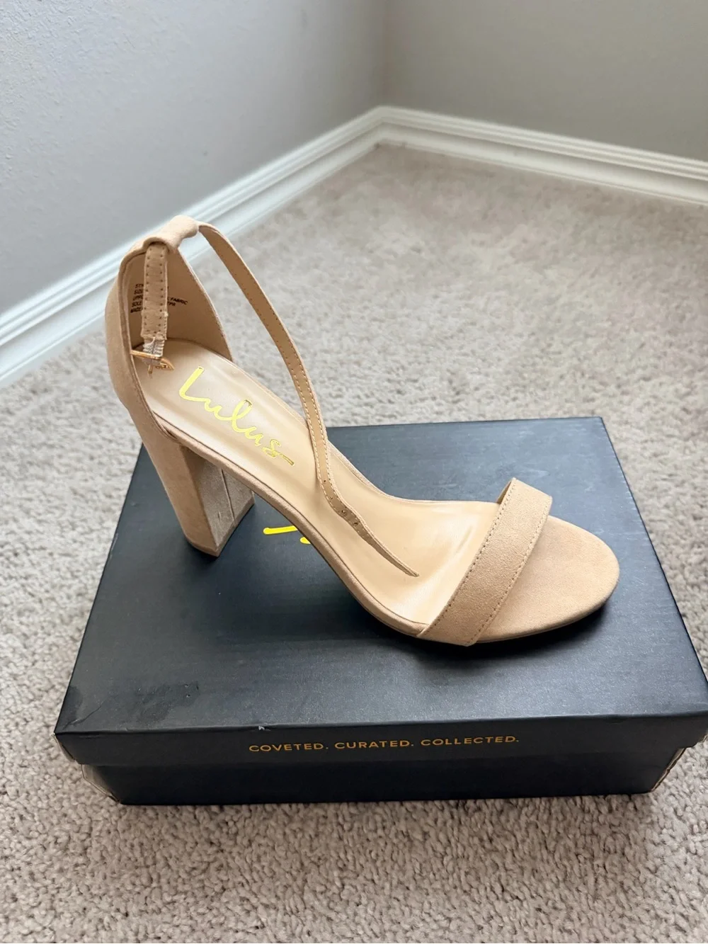 Lulu's Beige Suede Block Heel Ankle Strap Sandal